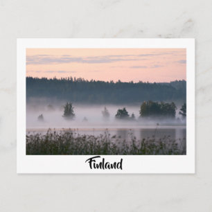 Finland foggy lake tourist postcard