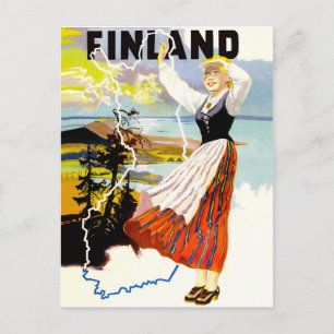 Finland, girl on the coast postcard