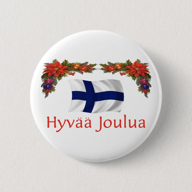 Finland Hyvaa Joulua (Merry Christmas) 2 Inch Round Button (Front)
