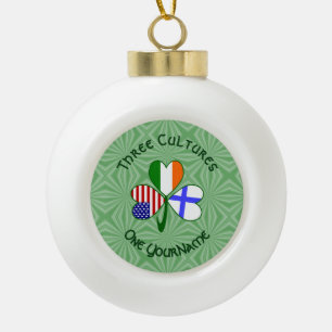 Finland Ireland USA Shamrock Flag Personalized Ceramic Ball Christmas Ornament