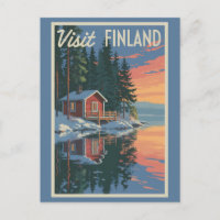 Finland Lake Travel Art Vintage