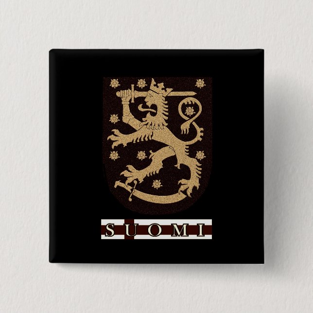 Finland Lion 2 Inch Square Button (Front)