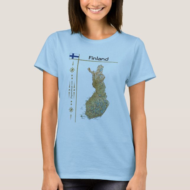 Finland Map + Flag + Title T-Shirt (Front)