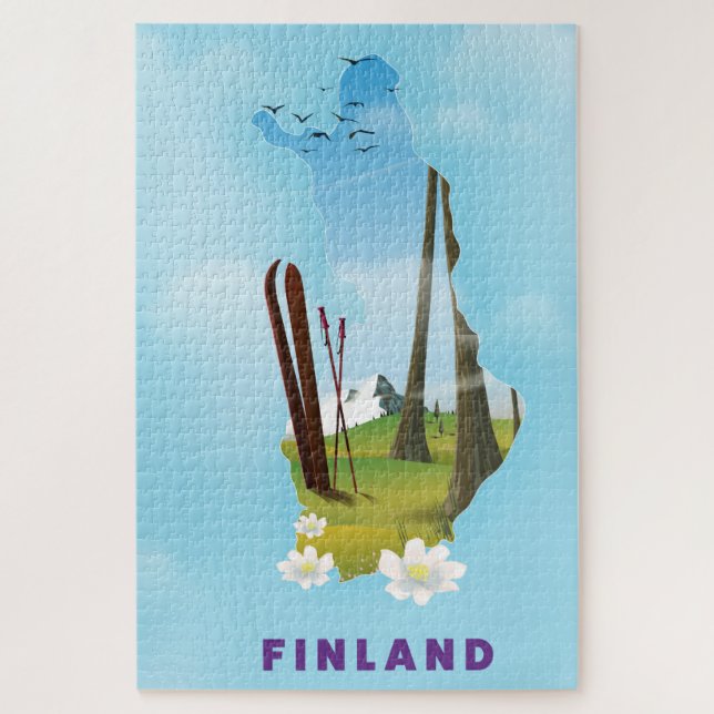 Finland map Illustrated travel poster Jigsaw Puzzle (Vertical)