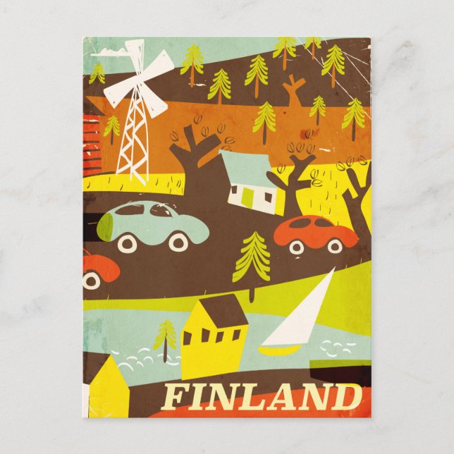 Finland mid century modern travel poster postcard (Front)