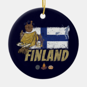 Finland Moose Vintage Flag Tent Retro Souvenir Ceramic Ornament