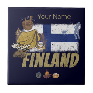 Finland Moose Vintage Flag Tent Retro Souvenir Tile