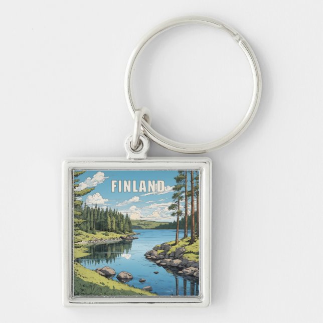 Finland Nature Illustration Keychain (Front)