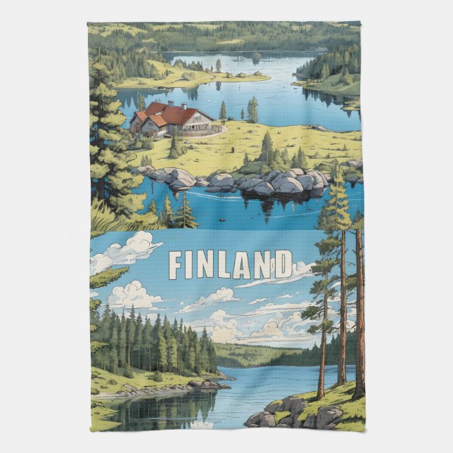 Finland Nature Illustration Kitchen Towel (Vertical)