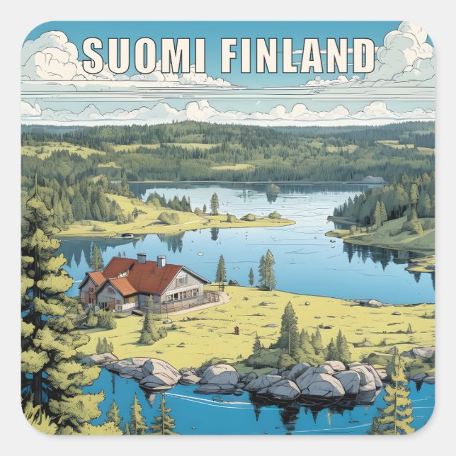 Finland Nature Illustration Square Sticker (Front)