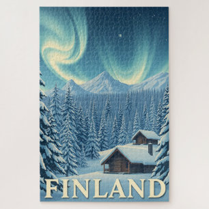 Finland Northern Lights Winter Cabin Jigsaw Puzzle