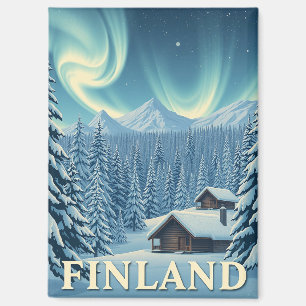 Finland Northern Lights Winter Cabin Magnet