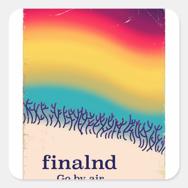 Finland retro vacation 'rainbow' poster print. square sticker (Front)