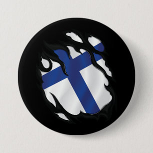 Finland Ripped Flag 3 Inch Round Button