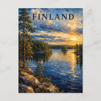 Finland: Serene Sunset Lake Art Souvenir Postcard