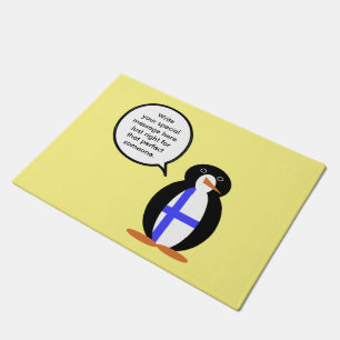 Finland Talking Ms. Penguin Personalized Doormat