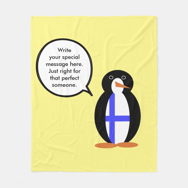 Finland Talking Ms. Penguin Personalized  Fleece Blanket (Front)