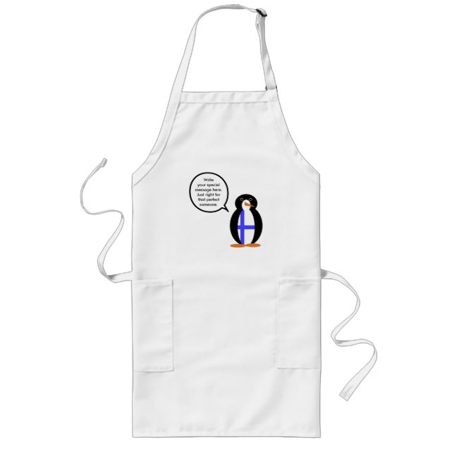 Finland Talking Ms. Penguin Personalized  Long Apron (Front)