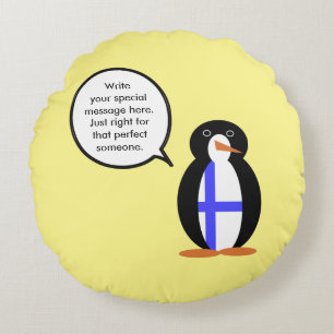 Finland Talking Ms. Penguin Personalized Round Pillow