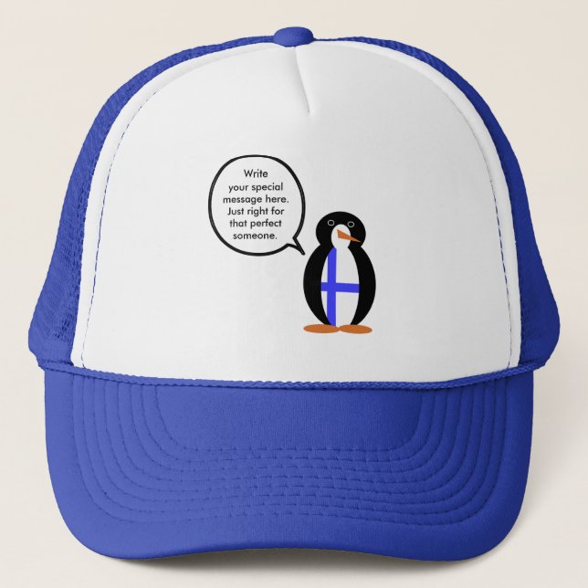 Finland Talking Ms. Penguin Personalized  Trucker Hat (Front)