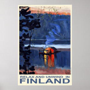 Finland Travel Poster Nordic Lake Sunset Art Print