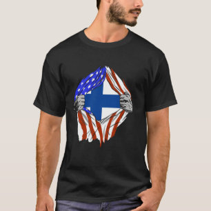 Finland USA Finn America Chest Finnish Pride Finni T-Shirt