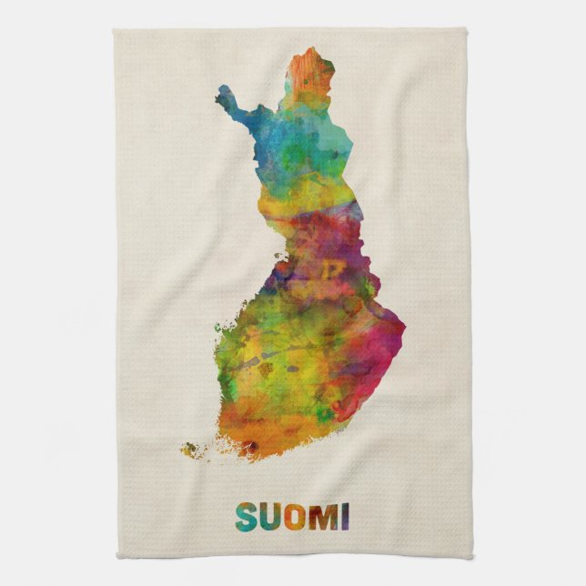 Finland Watercolor Map (Suomi) Kitchen Towel (Vertical)