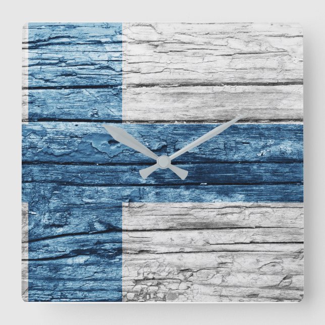 Finland wooden flag square wall clock (Front)