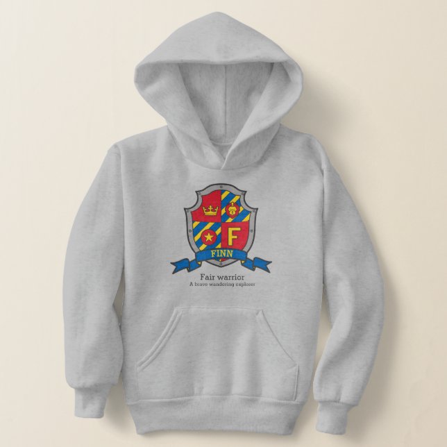 Finn boys F name meaning heraldry shield Hoodie (Laydown)