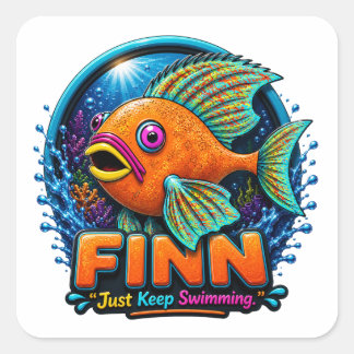 Finn the Fish – “Ride the Waves of Wonder”  Square Sticker