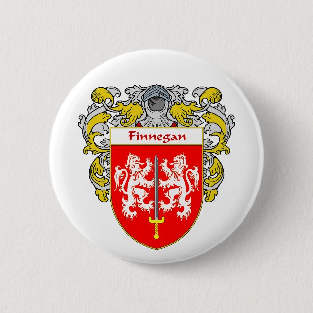 Finnegan Coat of Arms (Mantled) 2 Inch Round Button (Front)