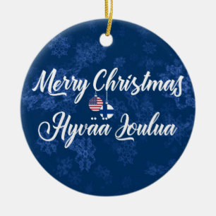 Finnish American Holiday Decoration, Hyvää Joulu Ceramic Ornament