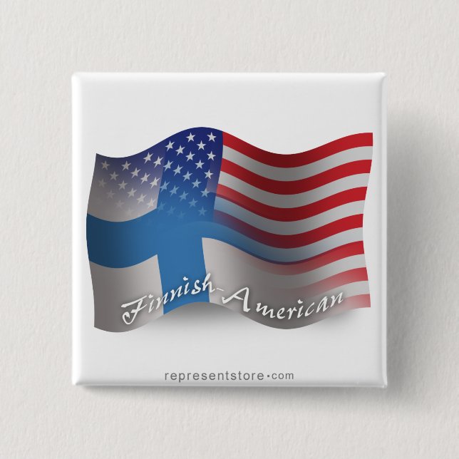 Finnish-American Waving Flag 2 Inch Square Button (Front)