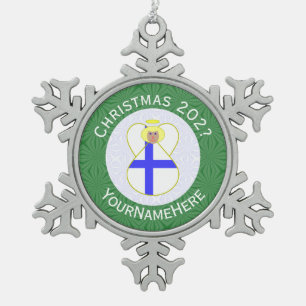 Finnish Angel Christmas Flag Personalized  Snowflake Pewter Christmas Ornament