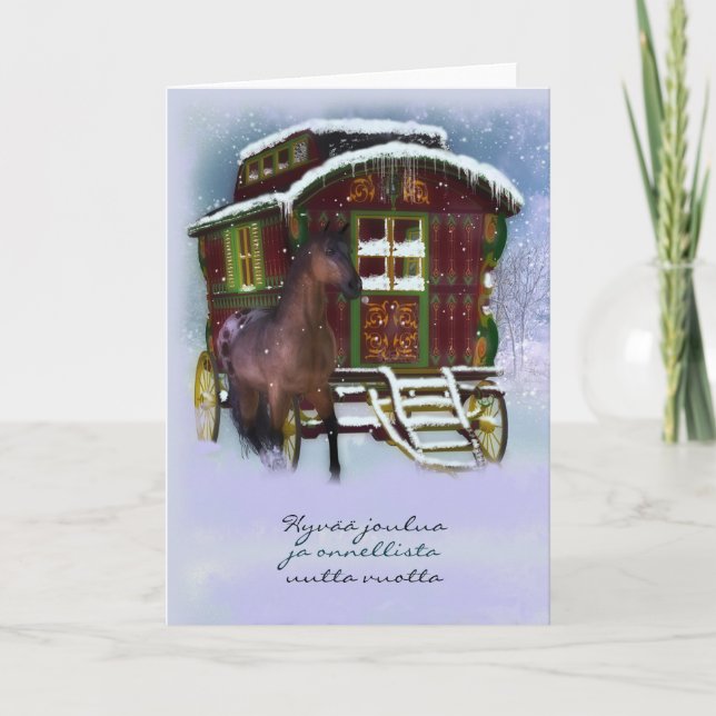 Finnish Christmas Card - Horse And Old Caravan - H (Front)