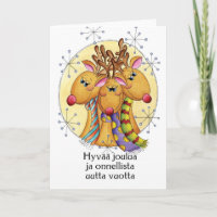 Finnish Christmas Card - Reindeer - Hyvää joulua