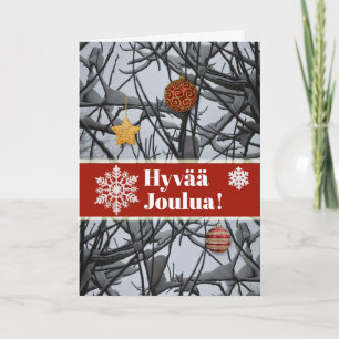 Finnish Christmas Ornaments on Snowy Branches Holiday Card