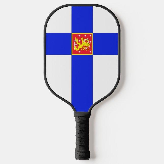 Finnish flag-coat of arms pickleball paddle (Front)