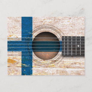 Finnish Flag on Old Acoustic Guitar Postcard