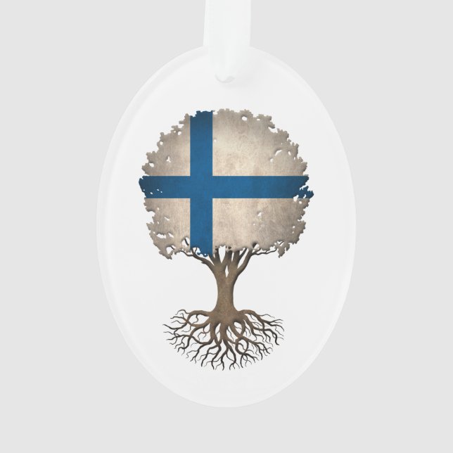 Finnish Flag Tree of Life Customizable Ornament (Back)