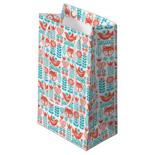 Finnish Fox & Bird Folk Art Pattern Small Gift Bag