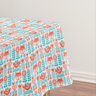 Finnish Fox & Bird Folk Art Pattern Tablecloth