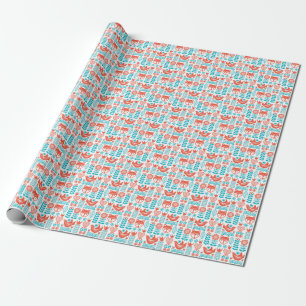 Finnish Fox & Bird Folk Art Pattern Wrapping Paper