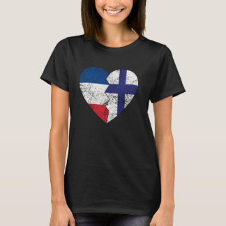 Finnish French Flags Heart France Finland Roots V T-Shirt