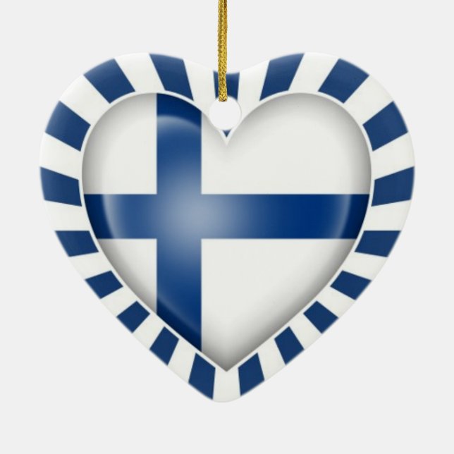 Finnish Heart Flag with Star Burst Ceramic Ornament (Back)