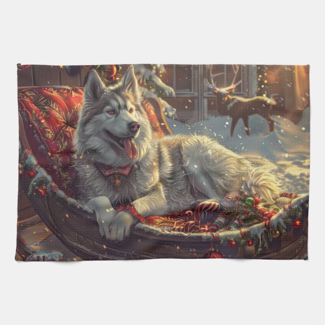 Finnish Laphund Dog Christmas Festive Kitchen Towel (Horizontal)