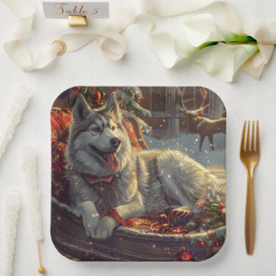 Finnish Laphund Dog Christmas Festive Paper Plate