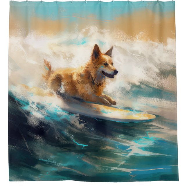 Finnish Lapphund Beach Surfing Painting (Front)