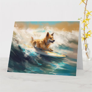 Finnish Lapphund Beach Surfing Painting Card