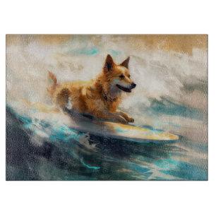 Finnish Lapphund Beach Surfing Painting Cutting Board